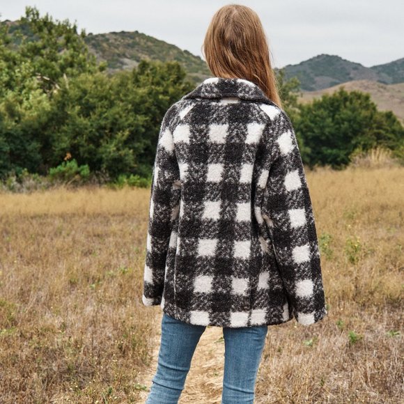 new DAVI N DANI BOUCLE blazer jacket black white SM-3X plaid western Boho CHIC - Picture 8 of 8